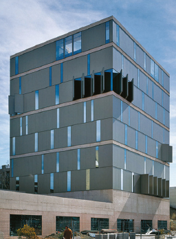 b) Metal composite panel: Usera Public Library, Madrid, Spain. Architect: Ábalos & Herreros