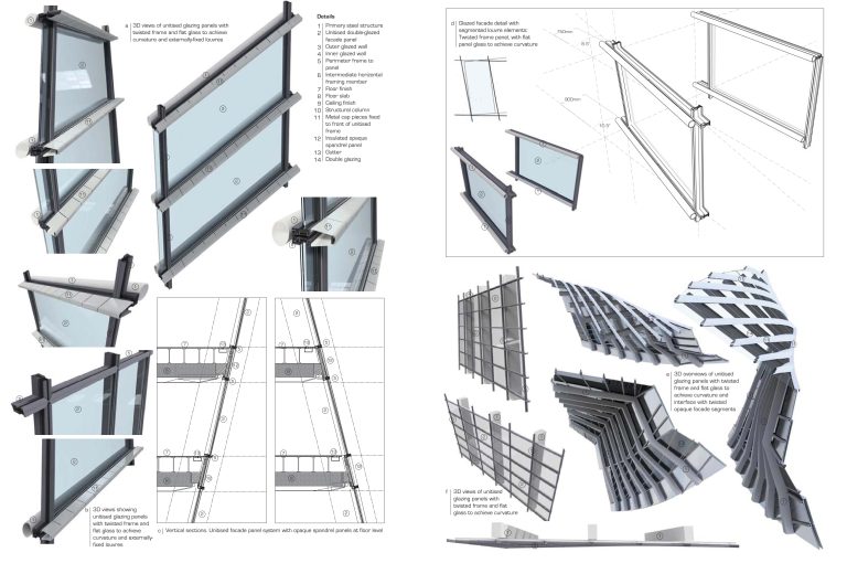 (MCO_01_142) Twisted panels with flat glass for curved facades